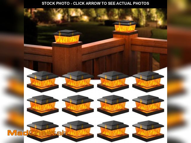 Lot 74-11558602 - VOLISUN Solar Fence Post Cap Lights 12pack, Black Solar Deck Cap Flame Light Outdoor Waterproof, Hig...