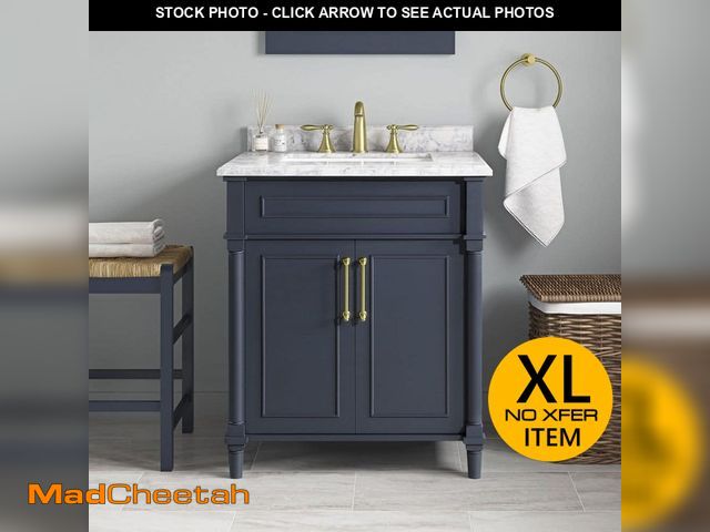 Lot 74-12855583 - Home Decorators Collection Aberdeen 30 in. Single Sink Midnight Blue Bath Vanity with Carrara Marble...