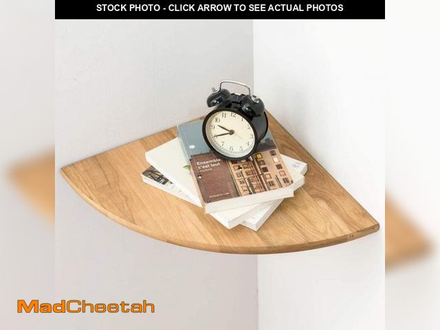 Lot 74-12510036 - Corner Shelf, Solid Oak Wood Floating Corner Shelves Wall Mount Round End with Wire Hole for Small P...