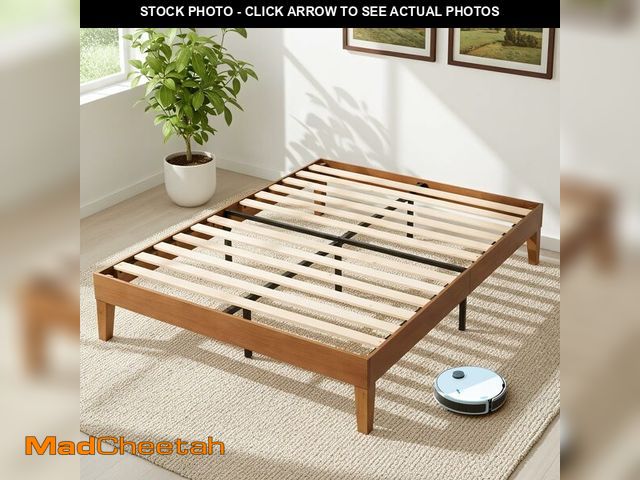 Lot 74-12894954 - Sweetcrispy Solid Wood Bed Frame, Full Size Bed Base with Wood Slat Support, Sturdy, Stylish &amp; N...