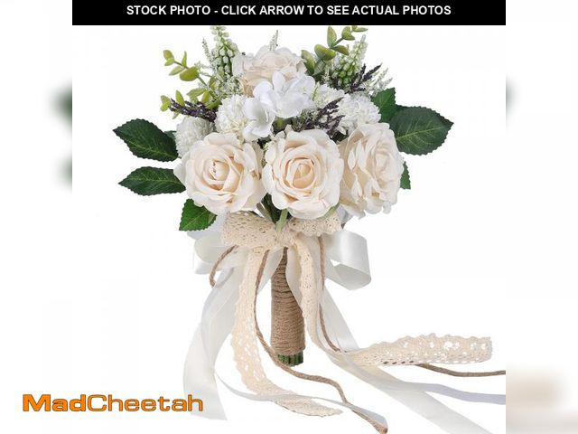 Lot 74-12049434 - GLIDLION Wedding Bouquets for Bride Bridesmaid,White Champagne Artificial Roses Flowers for Wedding ...