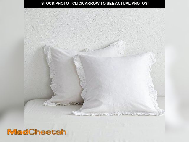 Lot 74-12442284 - Simple&amp;Opulence 100% Linen Euro Sham Covers with Ruffle, 2Pcs Pillow Covers 26x26 Inches, Euro P...