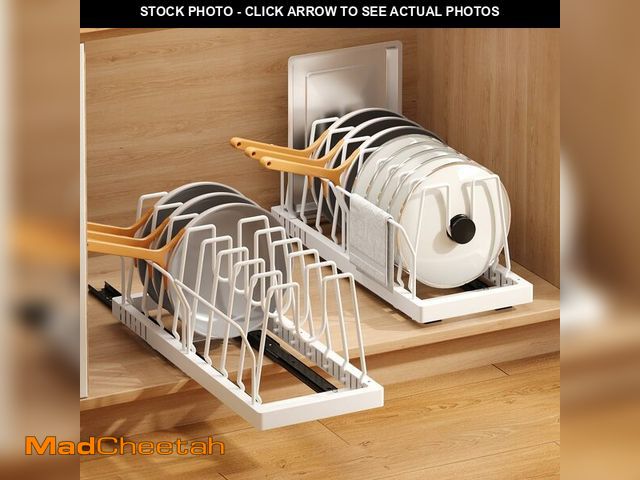 Lot 74-14429650 - Mustorn 2 Pack Pots and Pans Organizer Under Cabinet, 21.6" Deep Pull Out Pot Lid Organizer Holder w...
