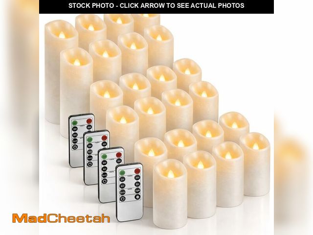 Lot 74-14064466 - Set of 24 Slim Outdoor LED Candles, Battery Operated Flickering Fake Candles with 10-Key Timers for ...