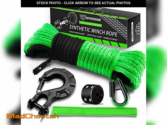 Lot 74-14065704 - TYT Synthetic Winch Rope Kit - 1/4'' x 50' with 10000 lbs Strength, Protective Sleeve, Heavy Duty Ho...