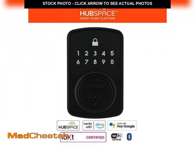 Lot 74-11825649 - Defiant Square Compact Matte Black Electronic Single Cylinder Deadbolt Wi-Fi Enabled Powered by Hubs...