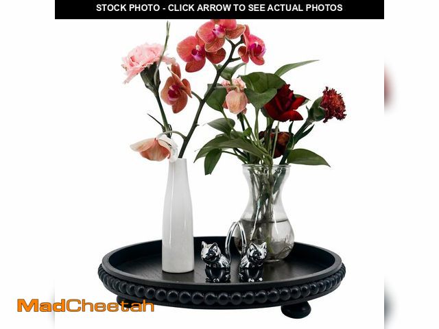 Lot 74-14208785 - FramePro Decorative Tray 12in Round Wood Beaded - Black Serving Tray Risers for Living Room, Coffee ...