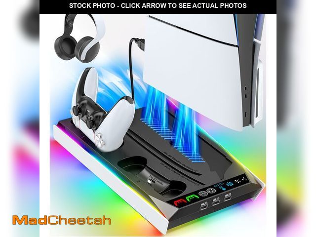 Lot 74-12458728 - Rysker PS5/Slim/Pro Stand for Disc &amp; Digital Console, PS5 Cooling &amp; Charging Station with RG...