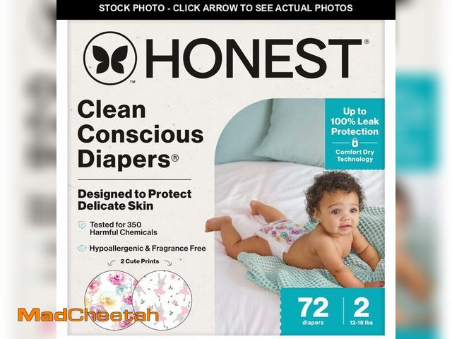 Lot 74-14481619 - The Honest Company Daytime Diapers, Rose Blossom, Size 2, 72 Count - UNUSED
