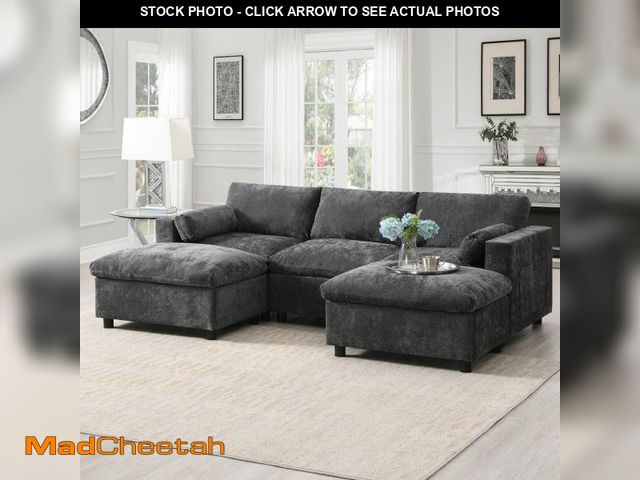 Lot 74-12376693 - Harper &amp; Bright Designs 86.5 in. Square Arm 5-seat Chenille Convertible Sectional Sofa in. Dark ...