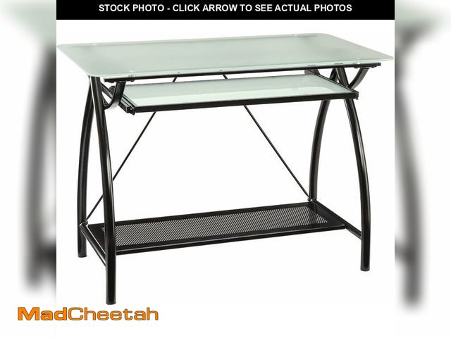 Lot 74-12633272 - OSP Designs OSP Designs Newport Computer Desk with Frosted Tempered Glass Top, Pullout Keyboard Tray...