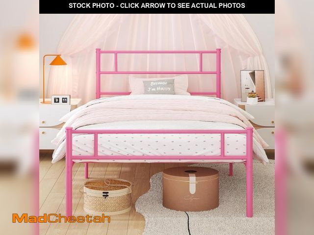 Lot 74-12399413 - VECELO Twin Platform Bed Frame with Headboard and Footboard, 12'' Under-Bed Storage &amp; Strong Met...