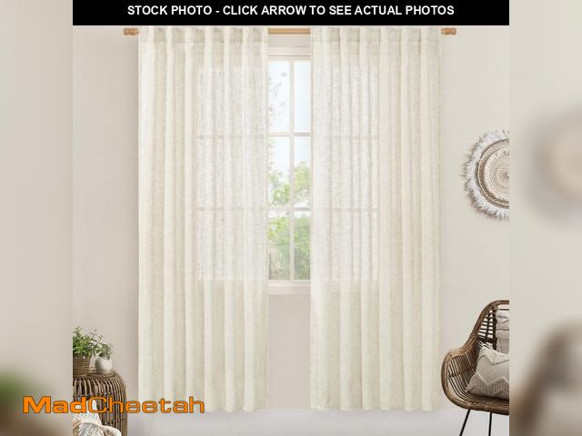 Lot 74-12309091 - LAMIT Natural Linen Semi Sheer Curtains 80 Inch Length, Light Filtering Neutral Window Curtains Farm...
