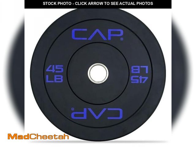 Lot 74-12160955 - CAP Barbell Budget Olympic Bumper Plate with Blue Logo, Black, 45 Lb Single - UNUSED