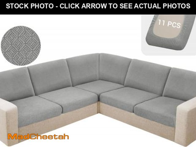 Lot 74-11907026 - HDCAXKJ Grey 33.5" x 31" x 13.5" Modern L-Shaped Sectional Sofa Cushion Covers (5 Seater, 11 Pieces,...