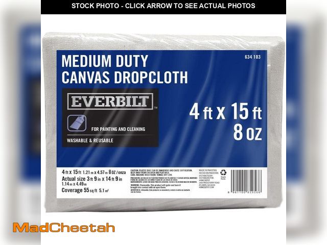Lot 74-14376031 - Everbilt 4 ft. x 15 ft. Medium Duty Canvas Drop Cloth - USED