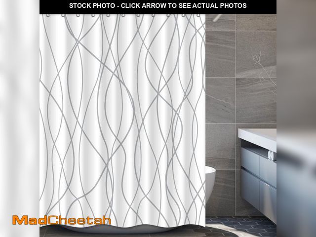 Lot 74-12441266 - Punkray Grey and White Striped Polyester Shower Curtain for Bathroom with Hooks, Weighted Hem, Water...