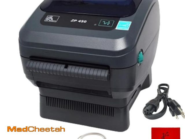 Lot 74-12444979 - ZP450 Zebra Direct Thermal Label Barcode Printer with USB 2.0 Cable &amp; 3 Prong Cord - USB, Serial...