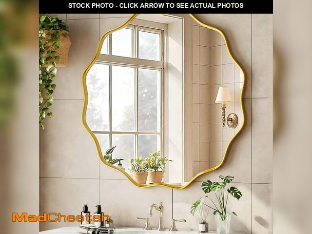 Lot 74-13774844 - BEAUTYPEAK 30" Wavy Round Bathroom Mirror Wall Decor with Deep Frame, Gold 20 inch gold - UNUSED