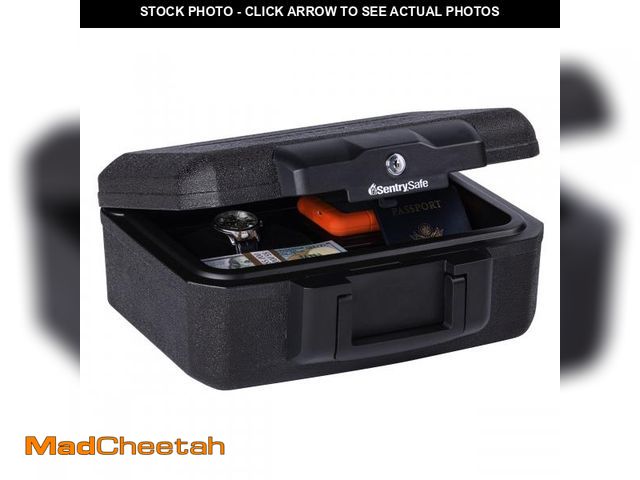 Lot 74-12220555 - SentrySafe Fireproof Money Safe with Key Lock, Black Lock Box with Portable Carrying Handle for Trav...