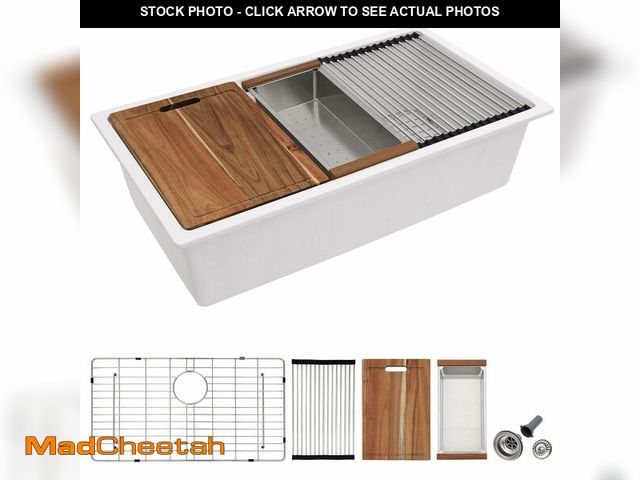 Lot 74-12868303 - 33 Granite Composite Kitchen Sink - Fulorni 33"x19" Granite Kitchen Sink Ledge Workstation Undermoun...