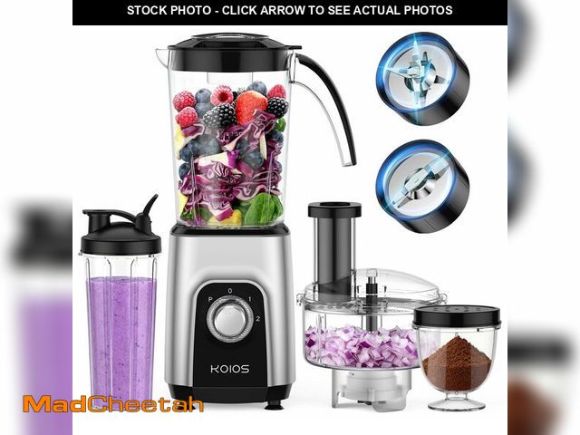 Lot 74-14298851 - KOIOS Blender/Food Processor Combo Max 1000W, 4 in 1 34oz Pitcher, 22oz Blending Cup, Meat Grinder &...
