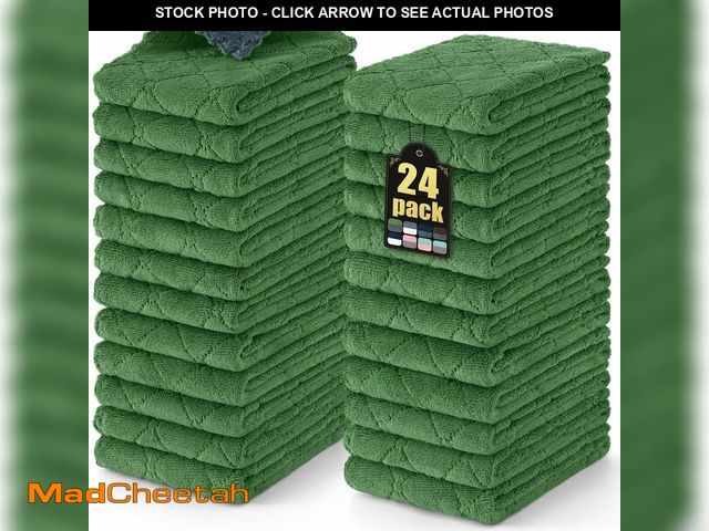 Lot 74-13546184 - Mordimy 24 Pack Kitchen Towels (20" x 10", Dark Grey &amp; Grass Green), Super Soft and Absorbent Di...