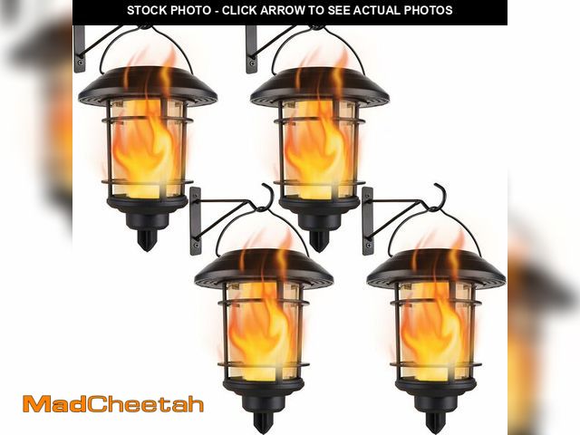 Lot 74-14425589 - Dynaming 4 Pack Solar Flame Wall Lanterns Outdoor, Solar Powered Wall Mounted Sconce Lights, Flicker...