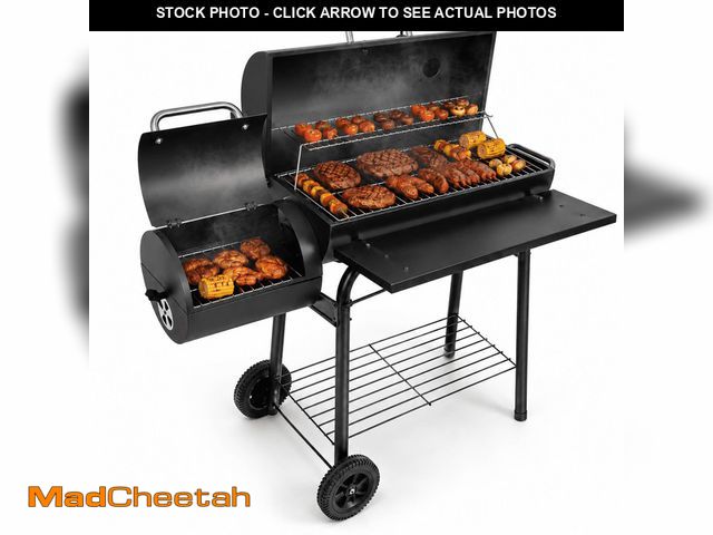 Lot 74-14438681 - laraVist Charcoal Offset Smoker Grill, Dual-Zone BBQ with Thermometer &amp; Wheels, Family-Size 512 ...