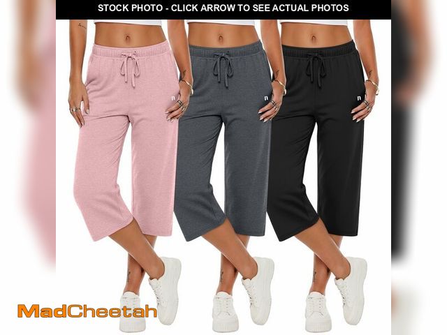 Lot 74-14150849 - Neer 3 Pack Women's Capri Pants, Wide Leg Basic Sweatpants Lounge Loose Fit Casual Drawstring Yoga C...