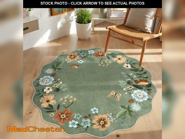 Lot 74-14269285 - Lahome Floral Round Area Rugs, Washable Small Round Rug 3ft Non-Slip, Soft Boho Ultra-Thin Circle Ca...