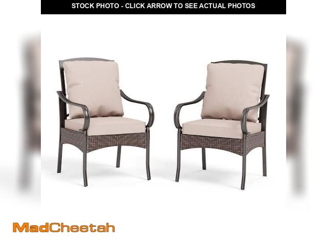 Lot 74-12561021 - Metal Frame Patio Dining Chair with Beige Thick Cushions (2-Pack) - UNUSED