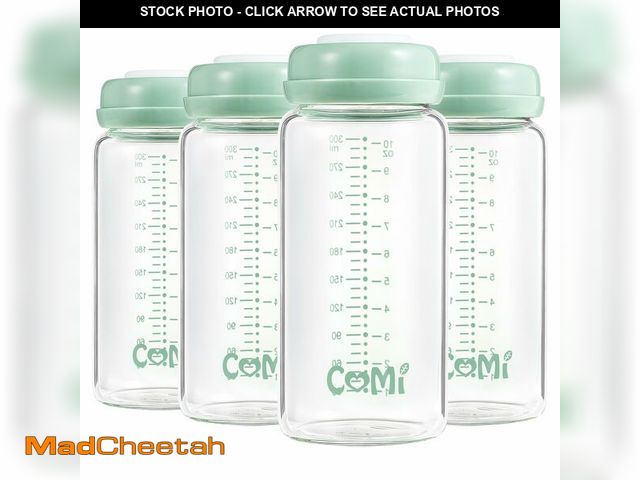 Lot 74-14295837 - COMI Wide Neck Glass Breastmilk Collection n Storage Bottle, 4 Packs,10oz with Screw Ring Sealing Di...