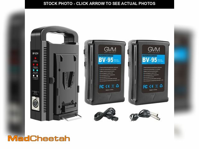 Lot 74-12454172 - GVM 2-Pack 95Wh 6600mAh V Mount Battery with Dual Channel Charger, AC Power Cable, XLR Audio Cable, ...