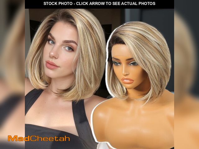 Lot 74-12713815 - KOME Ash Blonde Synthetic Lace Front Wig,Side Part Short Straight Glueless Bob Wig for White Women D...