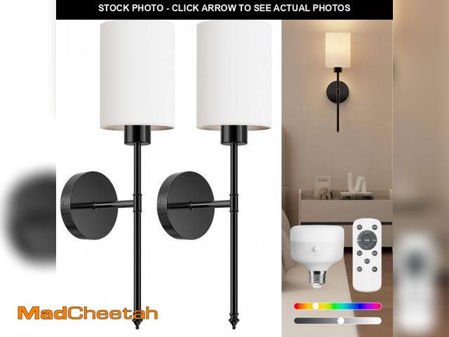 Lot 74-11554362 - NIORSUN Battery Operated Wall Sconce Set of 2, Black Wireless Rechargeable Wall Lights with 5200mAh ...