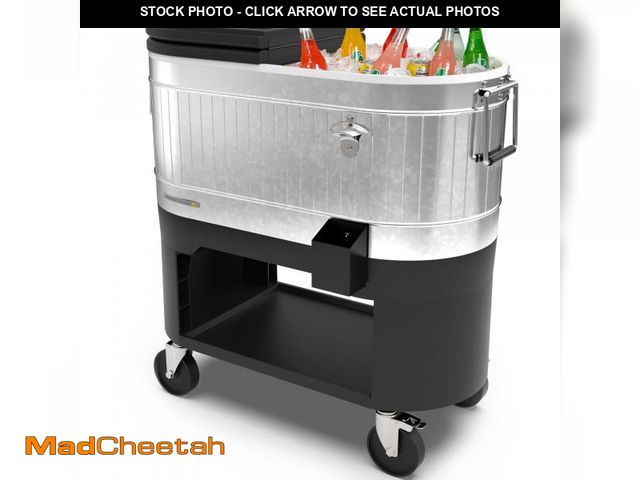 Lot 74-12136007 - Permasteel 120-Qt Rolling Ice Chest, Portable Patio Party Bar Drink Cooler Cart with Wheels, Drink D...
