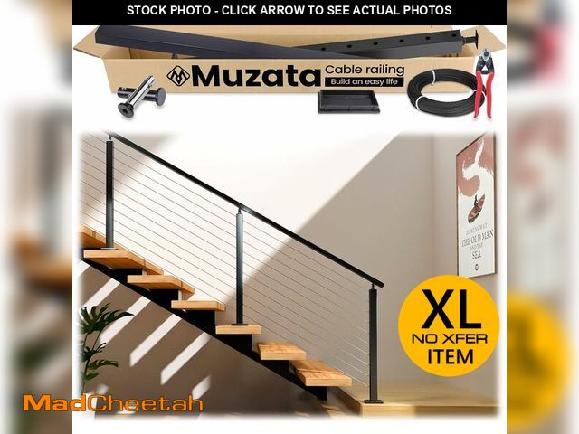 Lot 74-12660083 - Muzata 3'-6'6" Black Complete Cable Railing Kit for Stairs 42 Inch Cable Railing System with Post Ha...