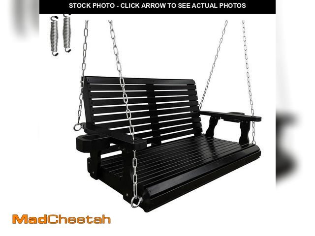 Lot 74-12659574 - Innovaze 4 ft. Outdoor Wood Porch Swing with Cup Holders, Adjustable Hanging Chains and Spring Hooks...