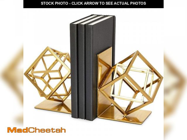 Lot 74-11552052 - Juvale Decorative Gold Bookends with Square Metal Geometric Design for Books, Magazines, Journals, M...