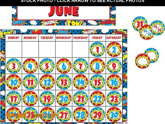 Lot 74-12396995 - (RIPPED IN THE MIDDLE) Teacher Created Resources Superhero Calendar Pack (6890) - UNUSED
