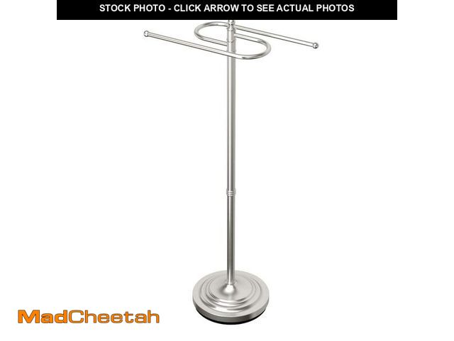 Lot 74-13787863 - Gatco 1506, Modern Round Base Floor Standing S Style Towel Holder, Satin Nickel / 38" H Freestanding...