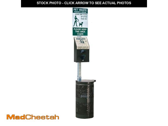 Lot 74-12660585 - DOGIPOT 1003-L Pet Station Includes Sign, Dispenser, Steel Receptacle, Litter Bag Rolls and Liner Tr...