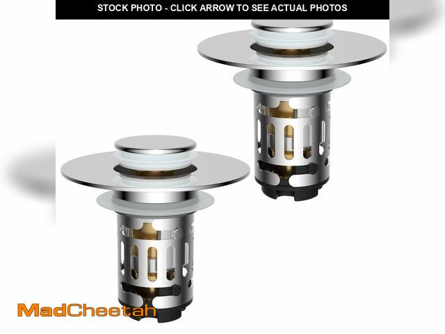 Lot 74-12701598 - Hibbent 2 Pack 3 in 1 Bathroom Sink Drain Strainer, Universal Pop Up Stopper with Removable Stainles...