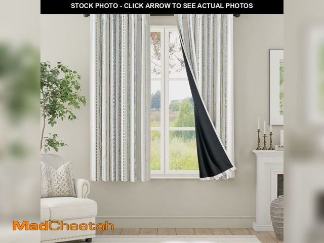 Lot 74-14268741 - jinchan 100% Blackout Curtains 63 Inches Long for Bedroom, Boho Insulated Curtains Black Printed on ...