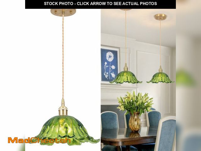 Lot 74-13716947 - Loiogohot Vintage Pendant Light,Green Glass Light Fixtures,11 inch E26 Flower Pendant Lights Adjusta...