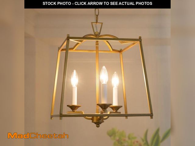 Lot 74-12098321 - KSANA Gold Lantern Chandelier, Gold Pendant Lighting for Kitchen Island with Antique Gold Finish, Fo...