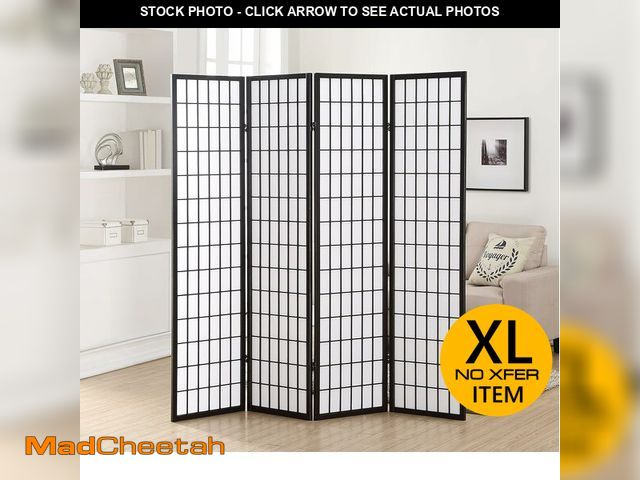 Lot 74-13075464 - Roundhill Furniture Oriental Shoji 4 Panel Screen Room Divider, Black - UNUSED