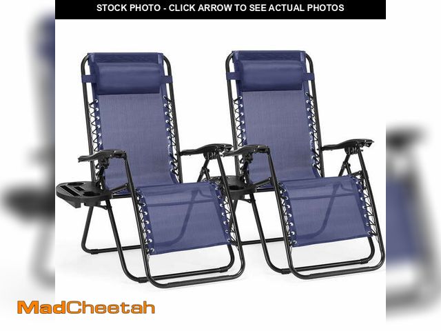 Lot 74-14585574 - CONCETTA 2PCS Zero Gravity Patio Recliner, Textilene Folding Lounge with Adjustable Pillow &amp; Cup...