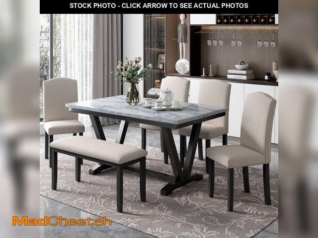 Lot 74-12161625 - 6Pc Dining Table w/ 4 Chairs &amp; 1 Bench (White) - UNUSED